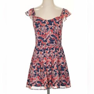 Joie Navy and Pink Silk Floral Mini Dress